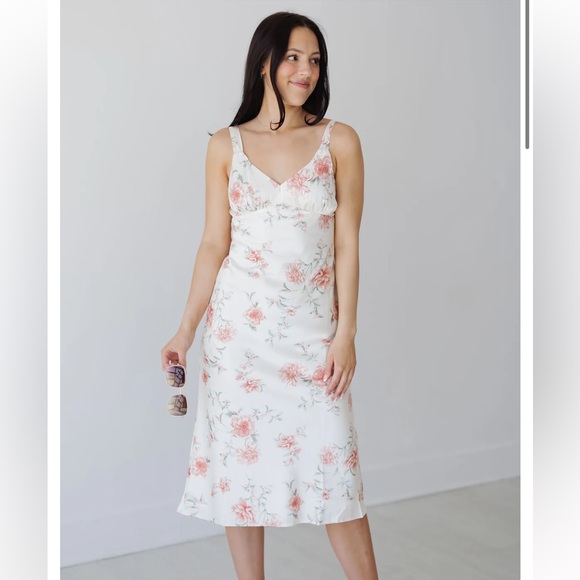 Storia Cream Slip Midi Dress with Spaghetti Straps - Picture 1 of 3